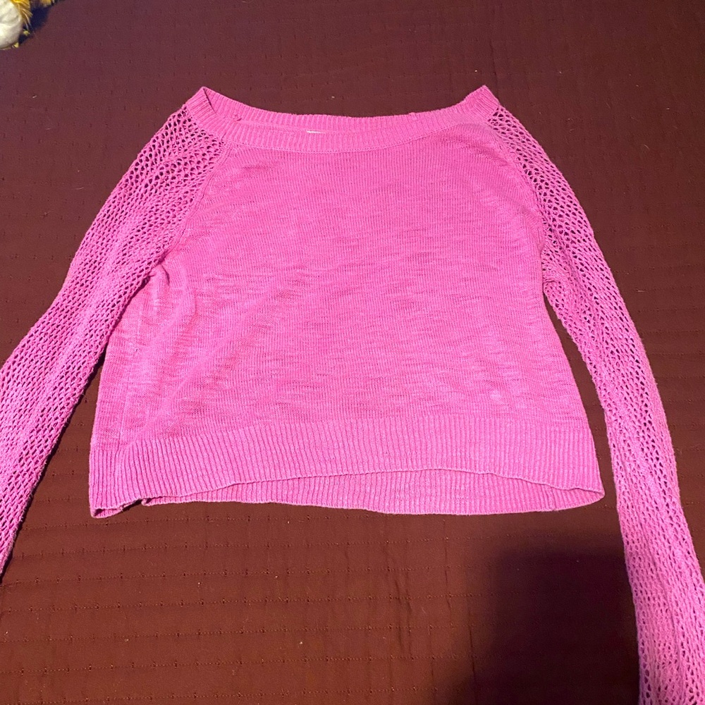 Pink long sleeve w/ “mesh” sleeves